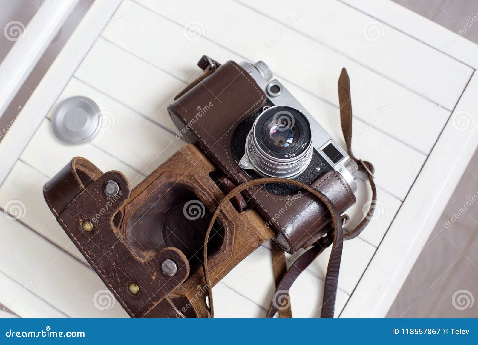 Vintage Film Camera in Leather Case Stock Image Image of camera