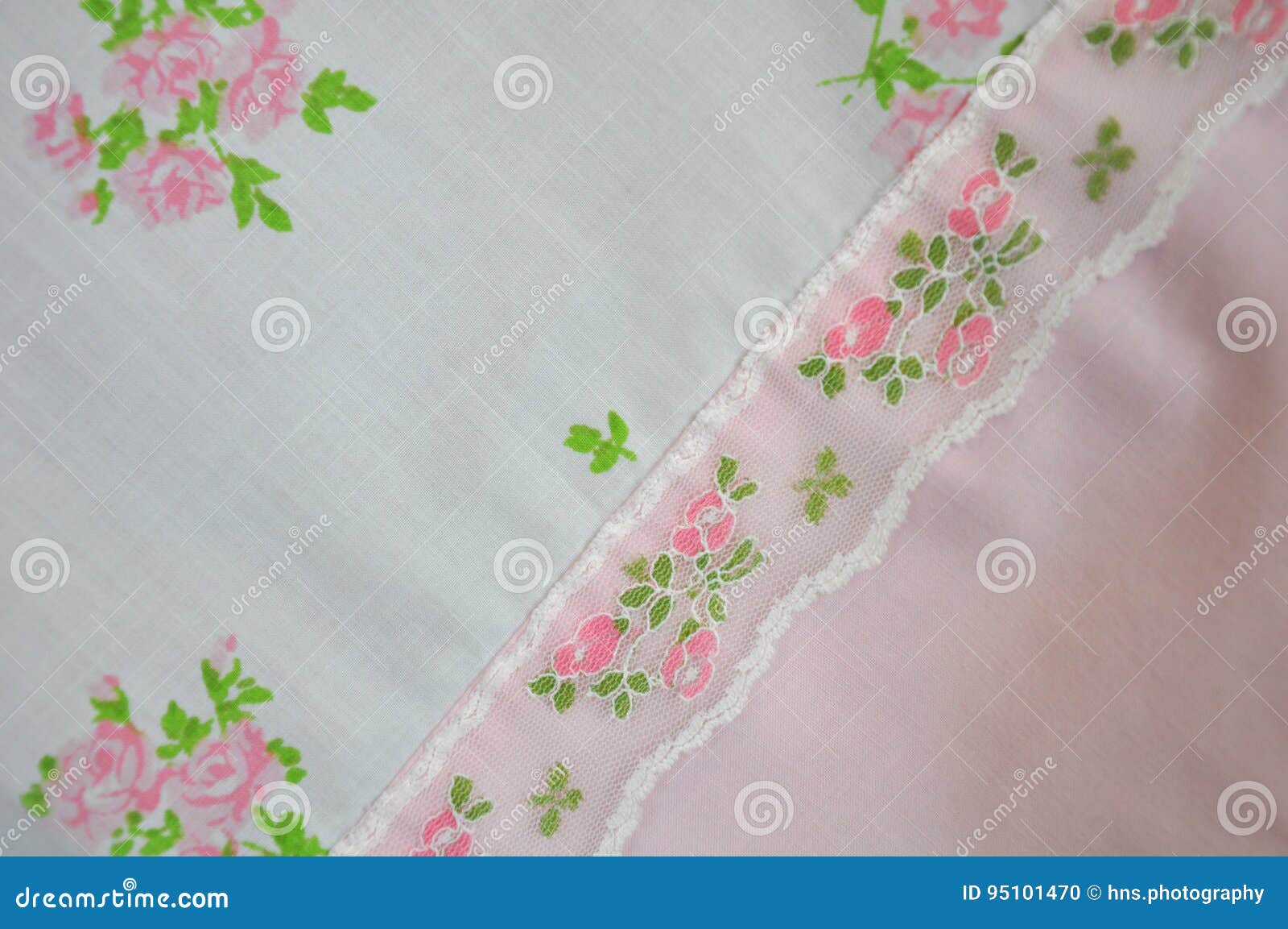 Vintage Floral Fabric with Lace Stock Photo - Image of background ...