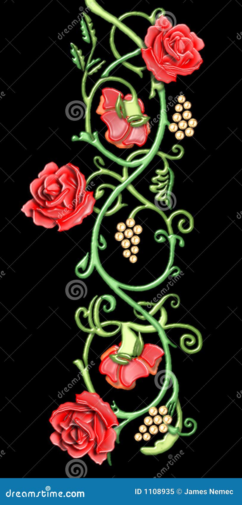 vintage floral motif of red roses
