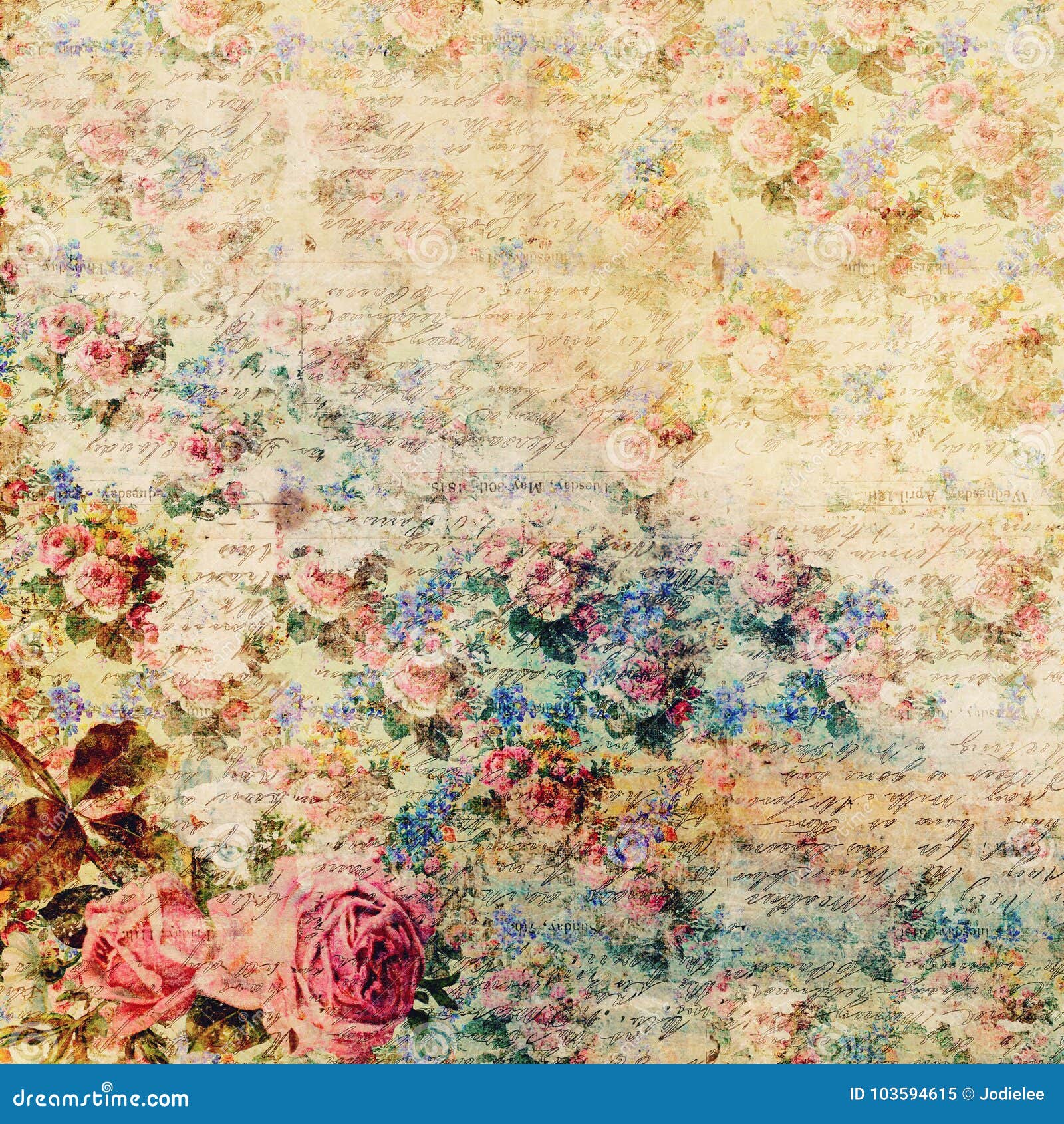 Vintage Floral Shabby Chic Background with Script Stock Image - Image ...