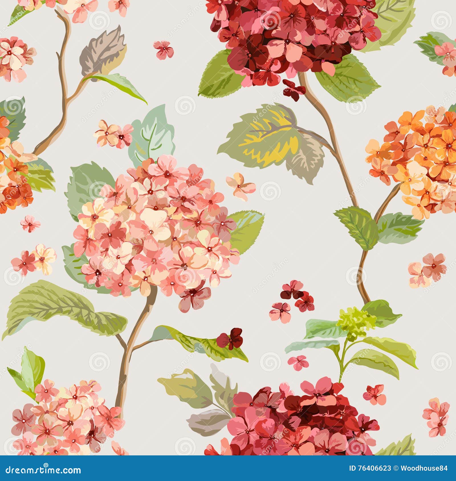 Vintage Flowers - Floral Hortensia Background - Seamless Pattern Stock  Vector - Illustration of garland, seamless: 76406623