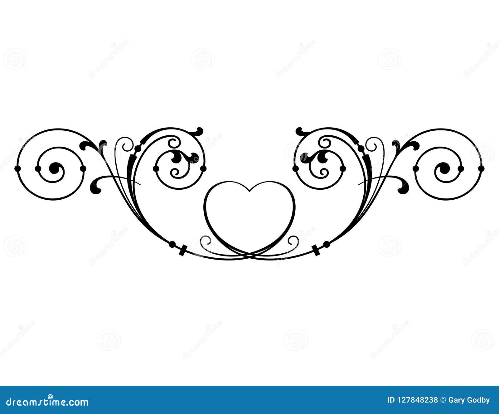 vintage , flowing scroll  with heart motif