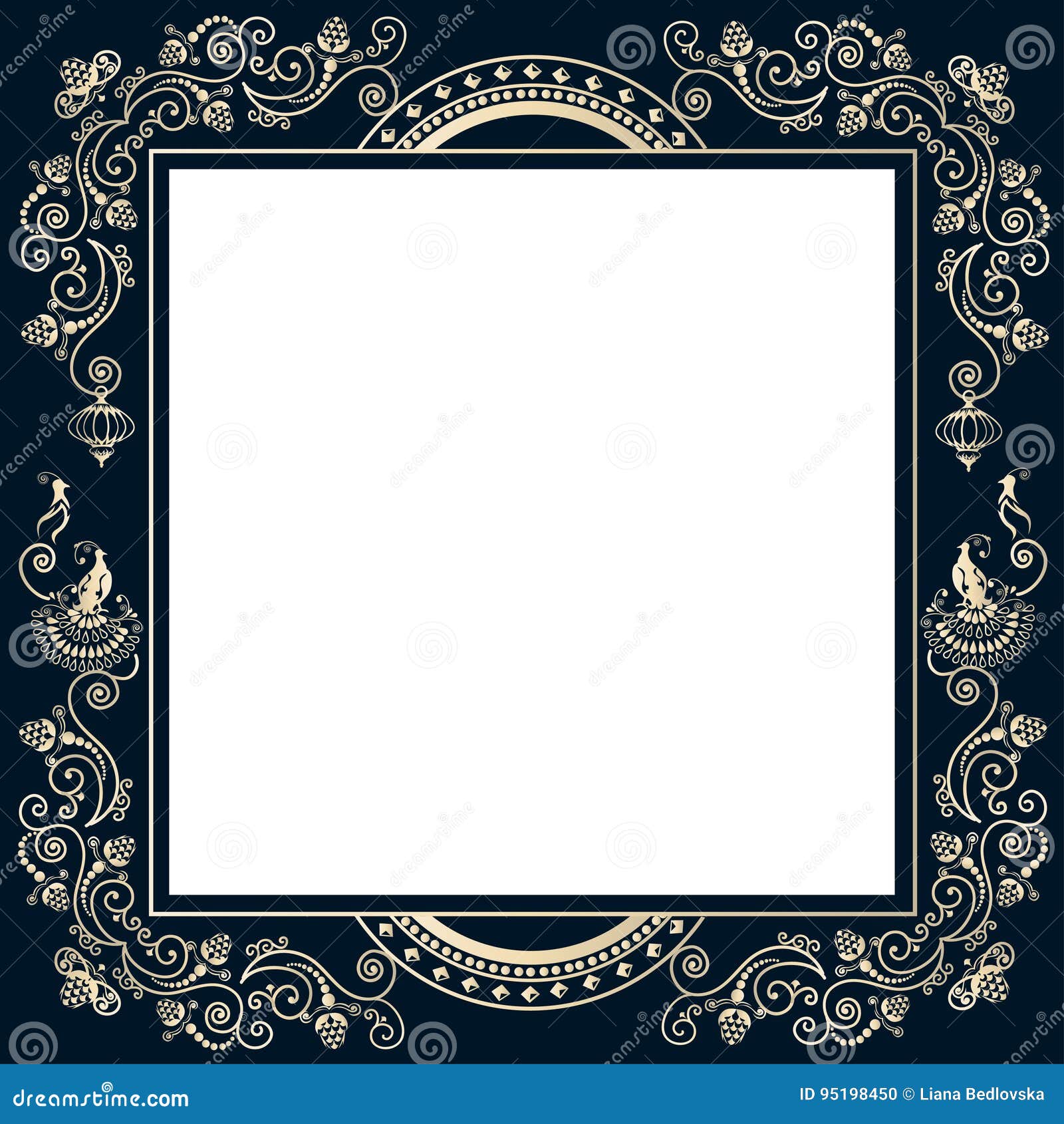 Vintage frame with birds stock vector. Illustration of clock - 95198450