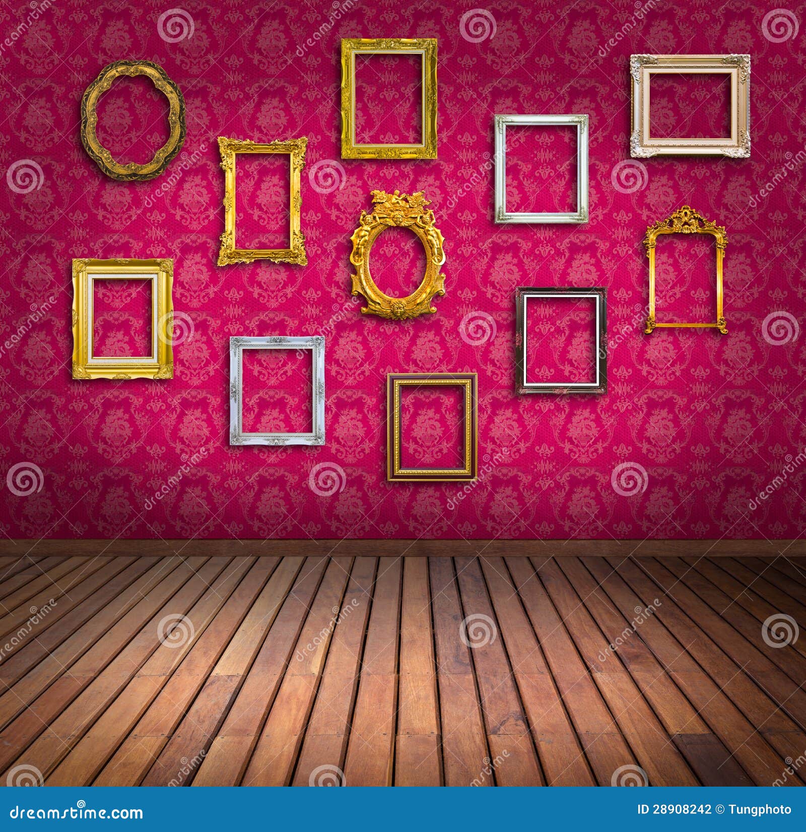 Vintage Frame in Pink Wallpaper Room Stock Illustration Illustration