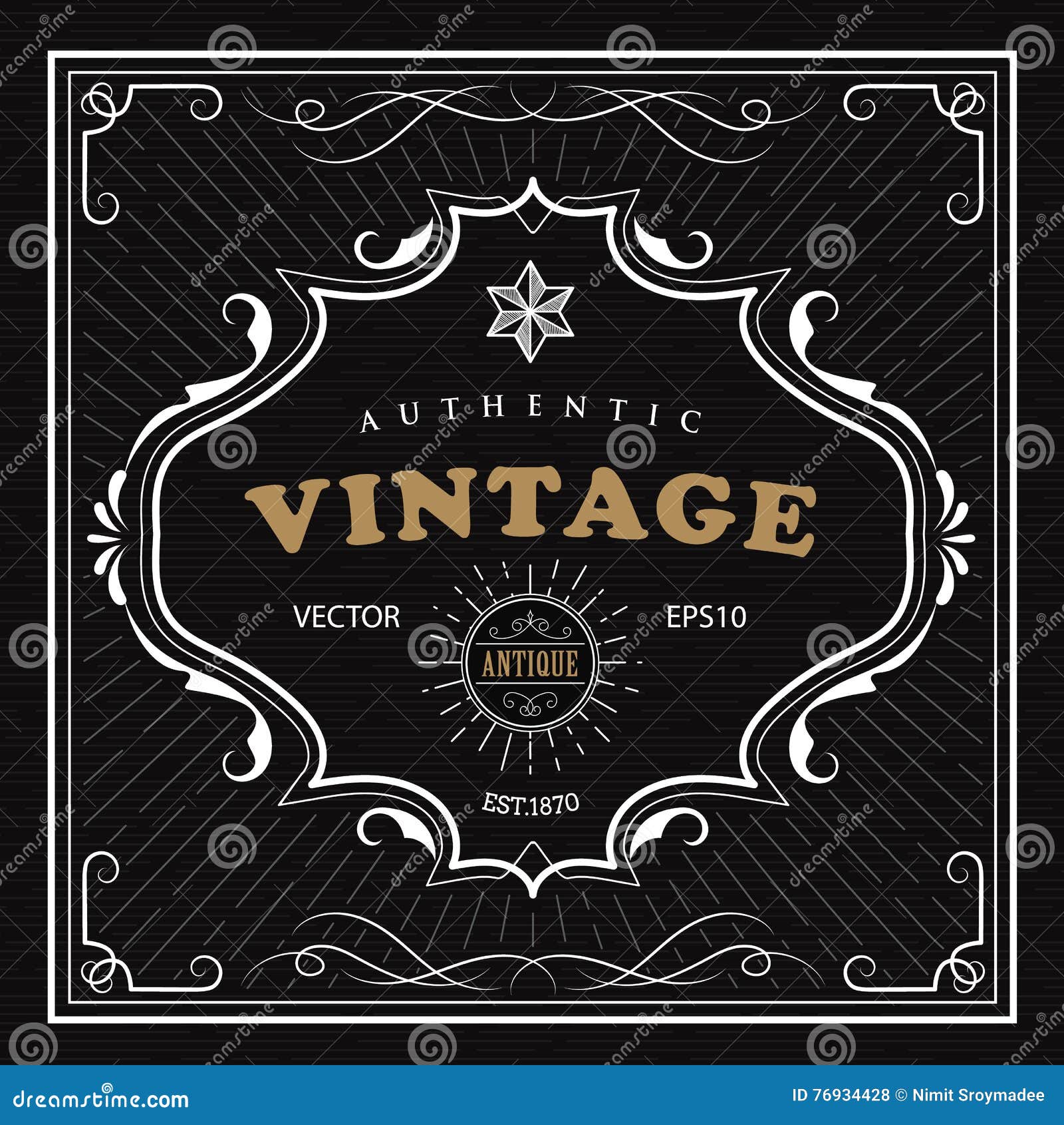 Vintage Frame Western Label Antique Frame Hand Drawn Retro Stock Vector