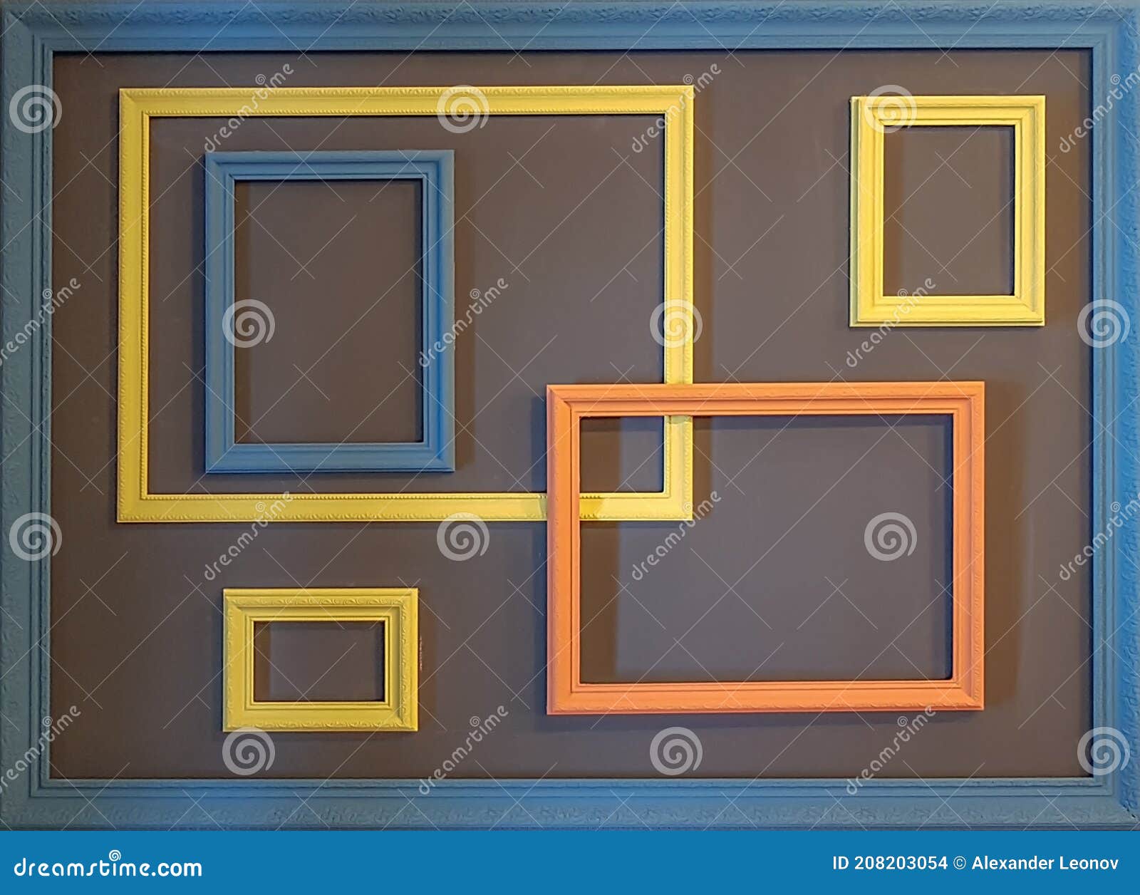 Vintage Frames on Old Wooden Wall. Stock Photo Image of gold