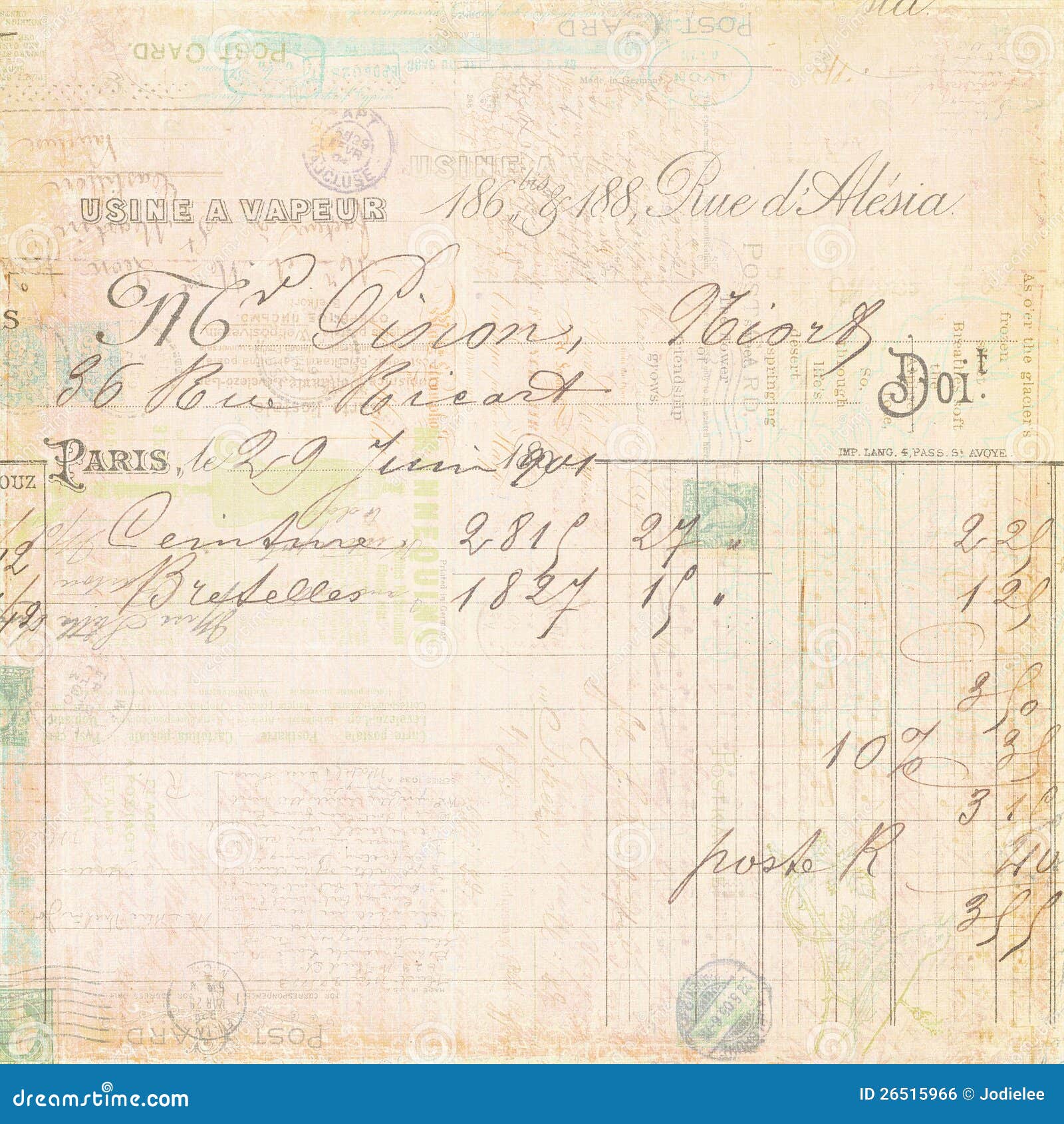 vintage french invoice receipt script background