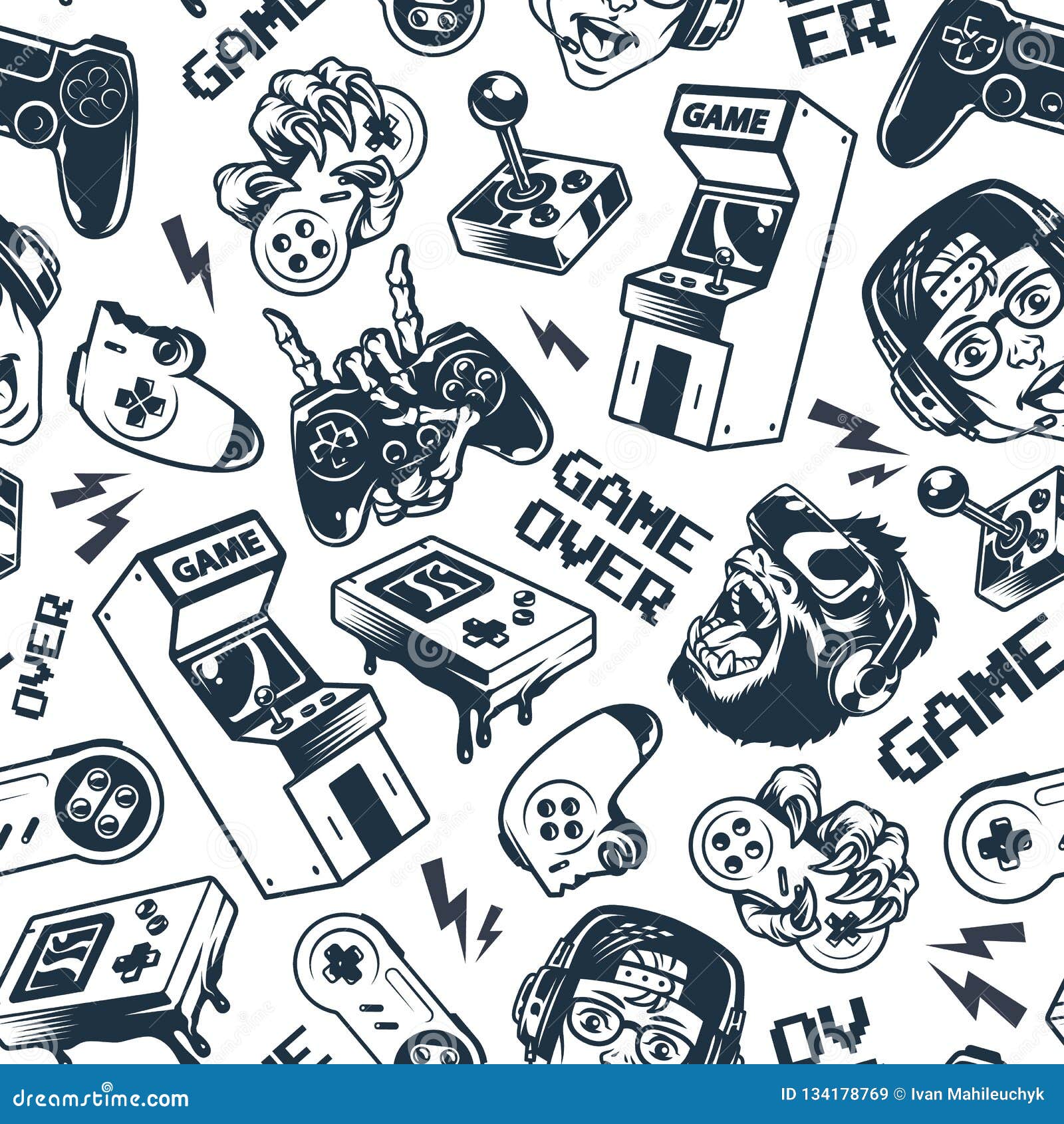 vintage gaming seamless pattern