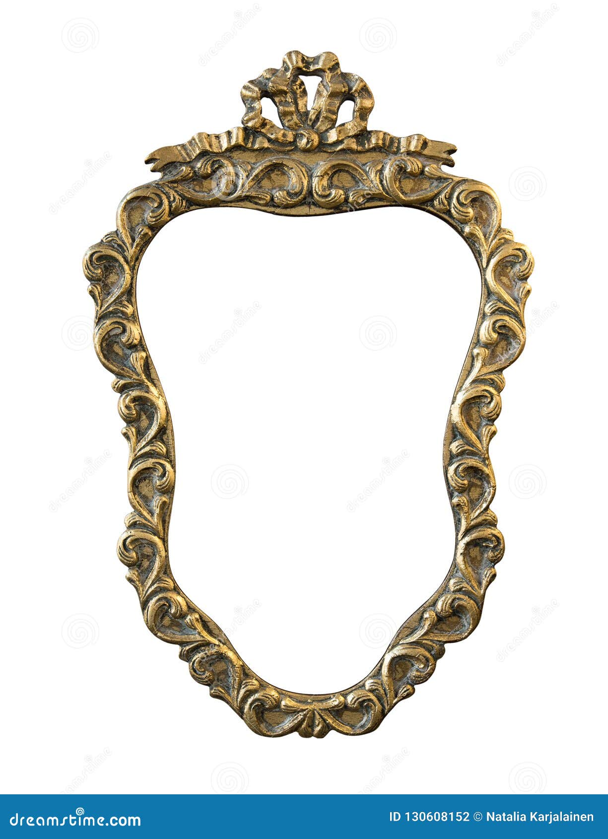 Vintage Gilded Round Frame with an Ornament Isolated on White. Stock