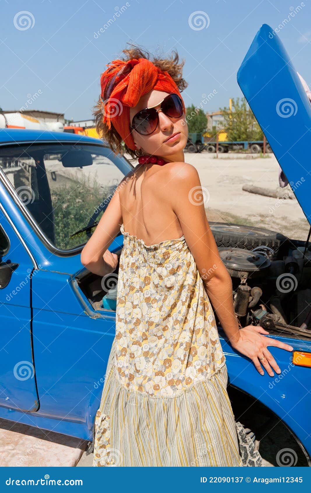 Vintage Girl Posing in Front of the Car Stock Image Image of outdoors
