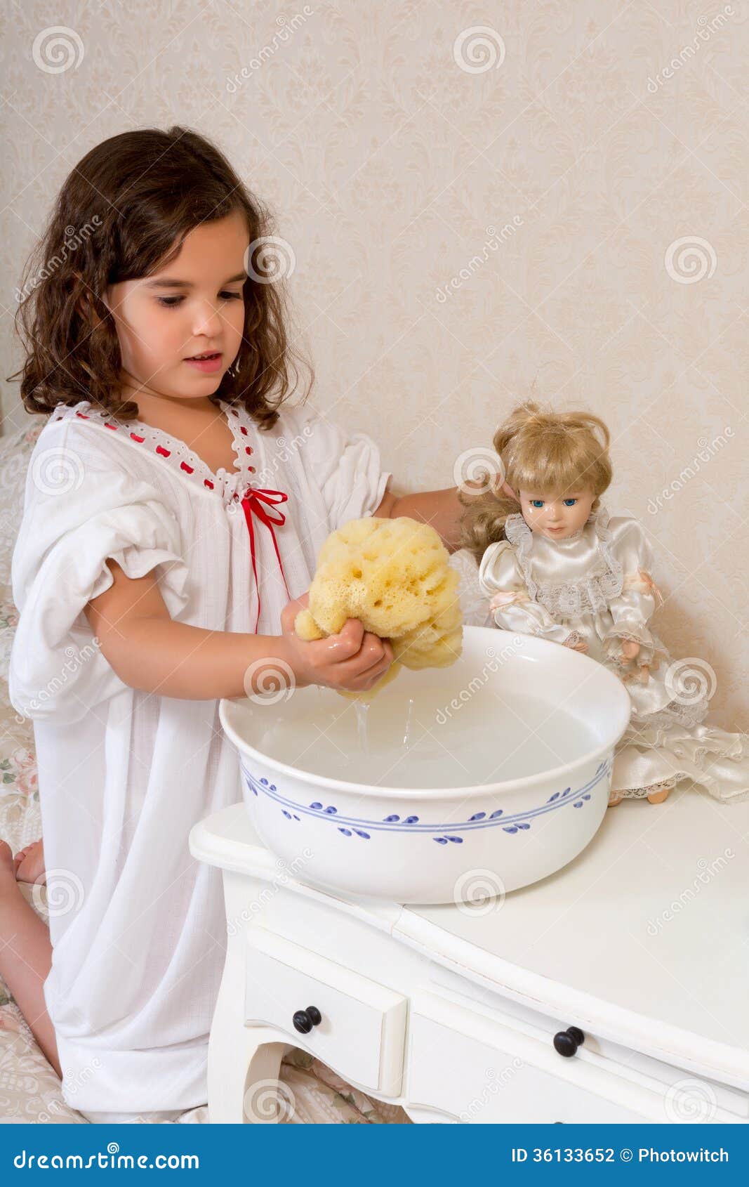 Vintage girl washing doll stock photo. Image of antique - 36133652