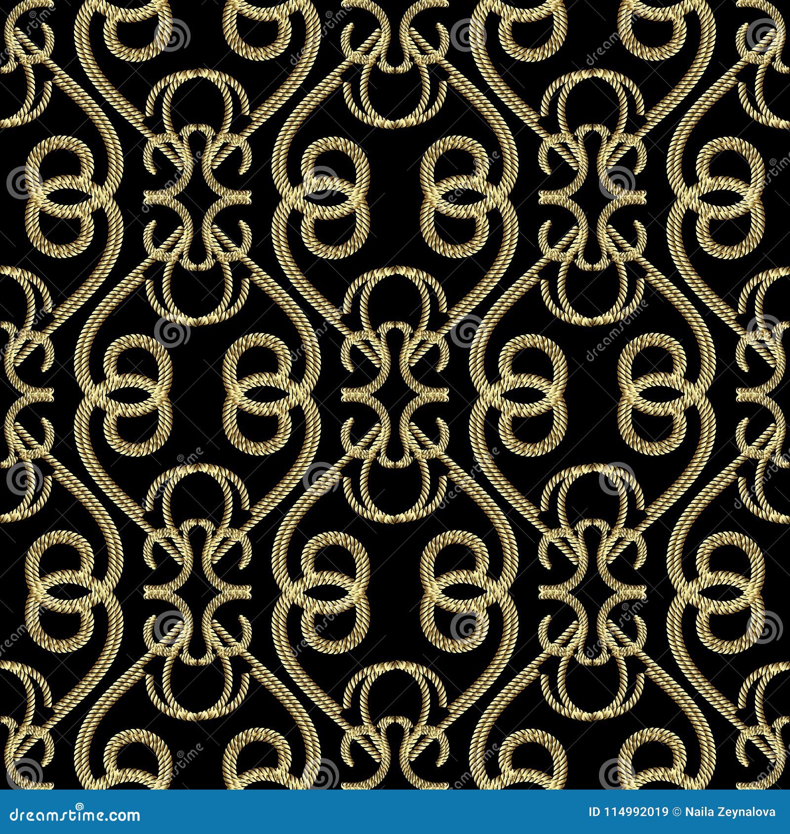 vintage gold embroidery style 3d damask seamless pattern. 