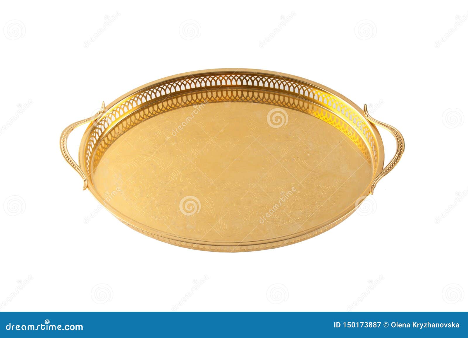 Vintage Gold Tray Isolated on White Background Stock Image Image of