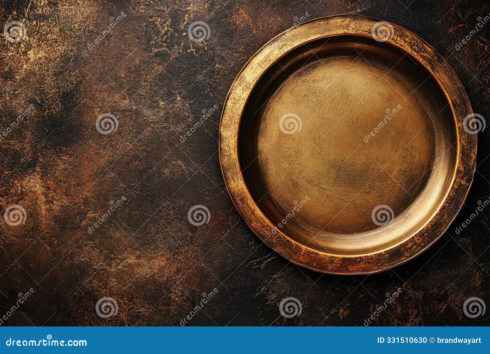 vintage golden plate on a textured dark surface