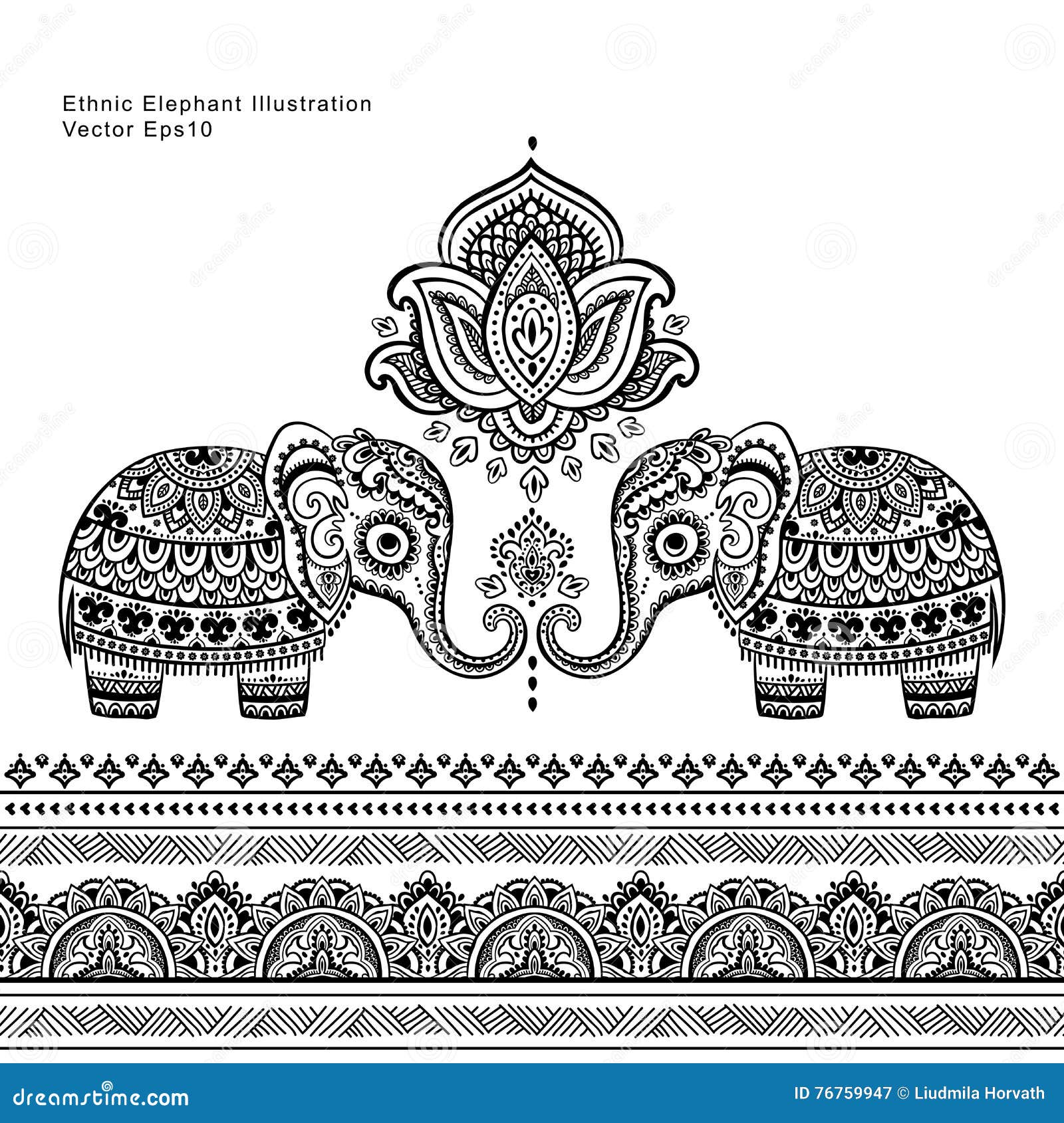 Download Vintage Graphic Vector Indian Lotus Ethnic Elephant ...