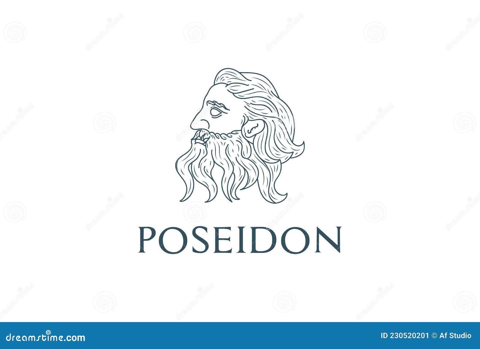 vintage greek old man face god zeus triton neptune philosopher with beard and mustache logo  