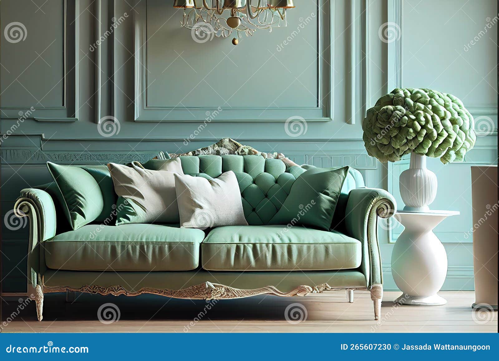 Vintage Green sofa in room stock illustration. Illustration of indoor 265607230