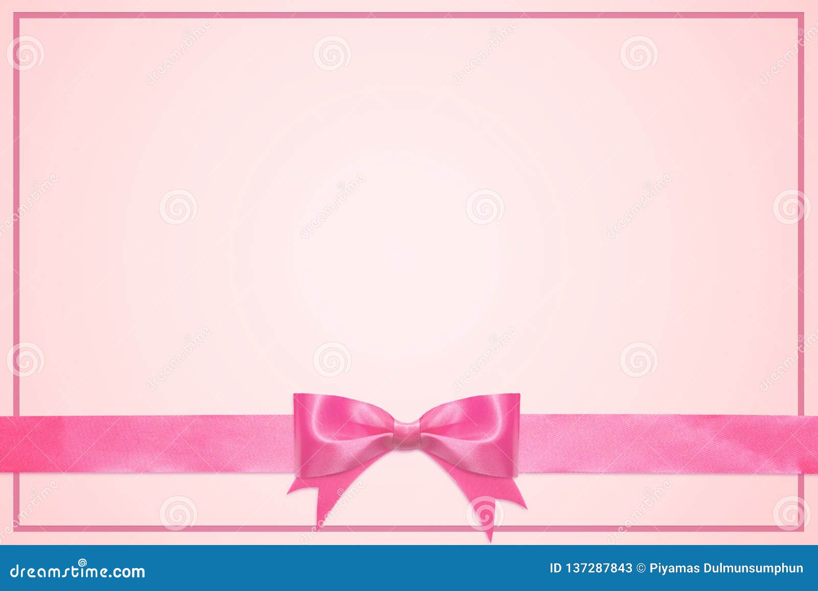 Vintage Greeting Card Template Decorative with Pink Bow with Horizontal ...