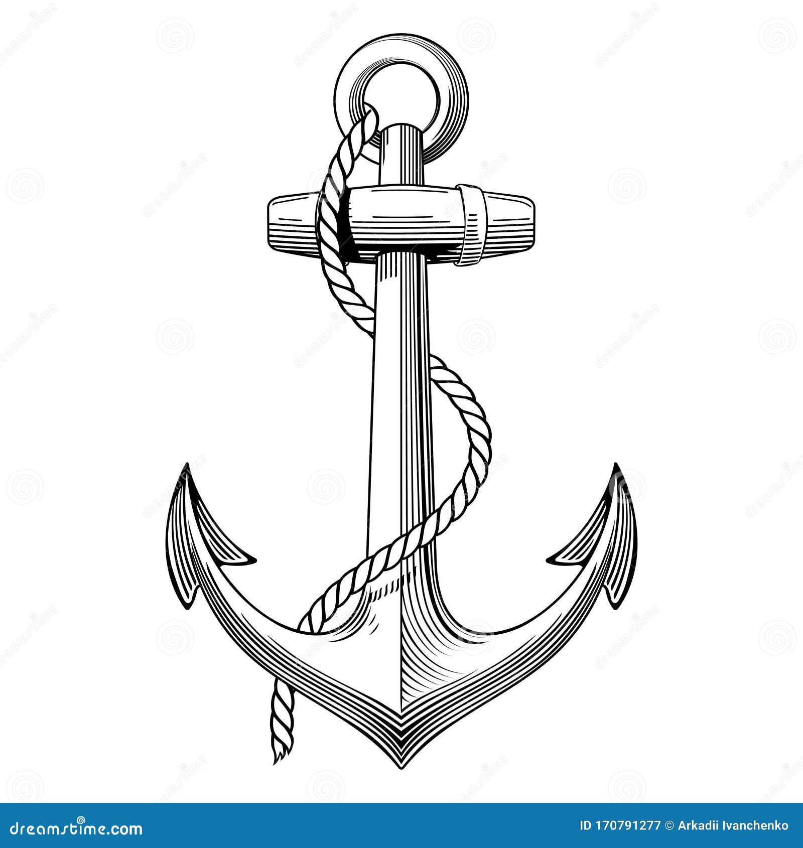 Vintage Hand Drawn Anchor. Nautical, Navy Illustration Stock Vector ...