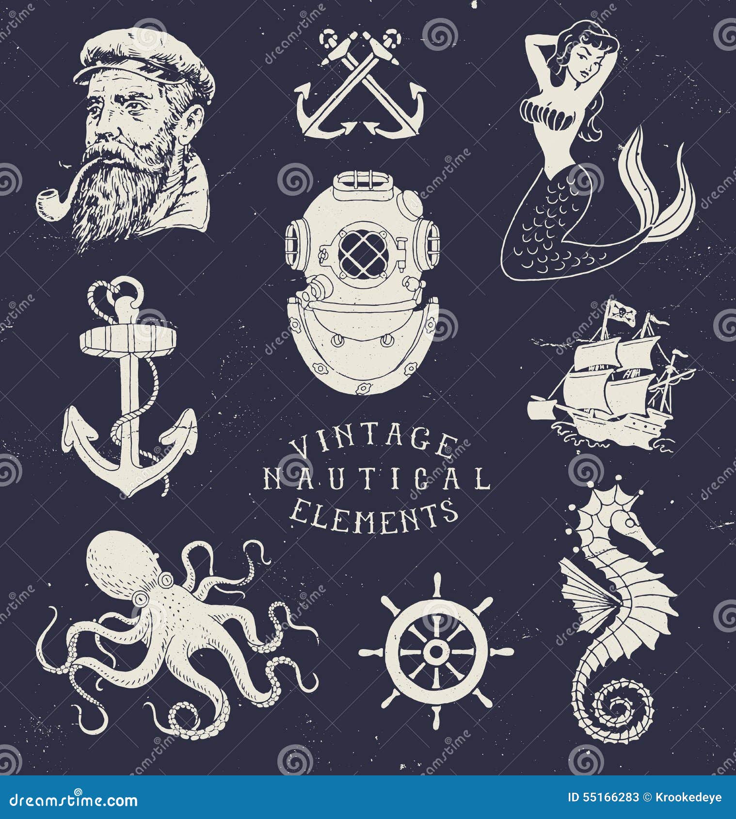 vintage hand drawn nautical set