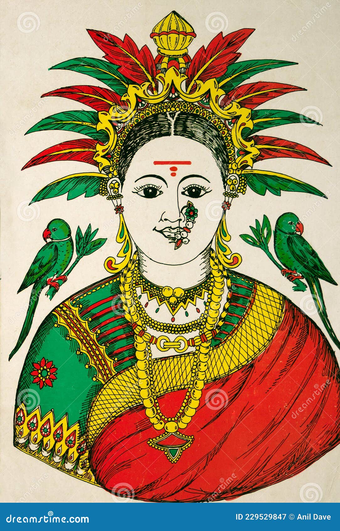 Vintage Hand Painted Traditional Maa Gauri Stock Illustration ...