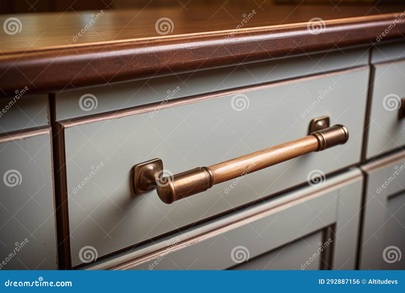 Vintage Handle Replacements on Kitchen Drawers Stock Photo Image of