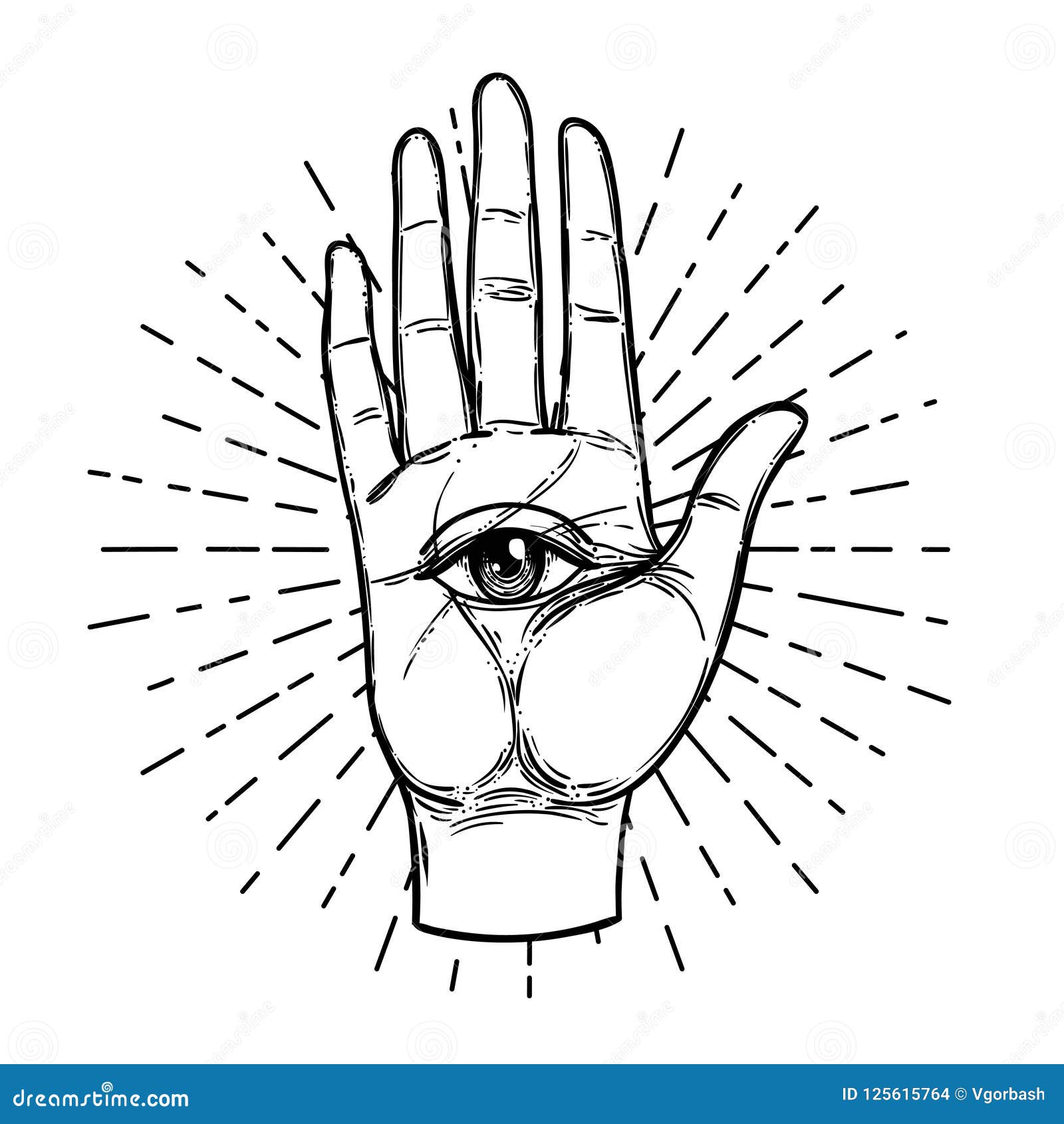 Vintage Hands With All Seeing Eye Hand Drawn Sketchy Illustration With Mystic And Occult Hand Drawn Symbols Palmistry Concept Stock Vector Illustration Of Hand Drawn