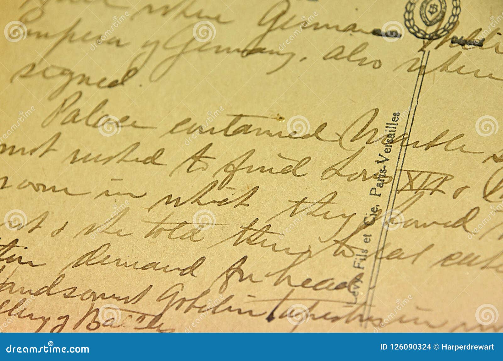 Vintage Handwriting Antique Script On Post Card Stock Photo