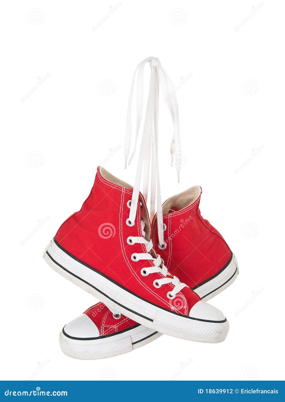 vintage hanging red shoes tied