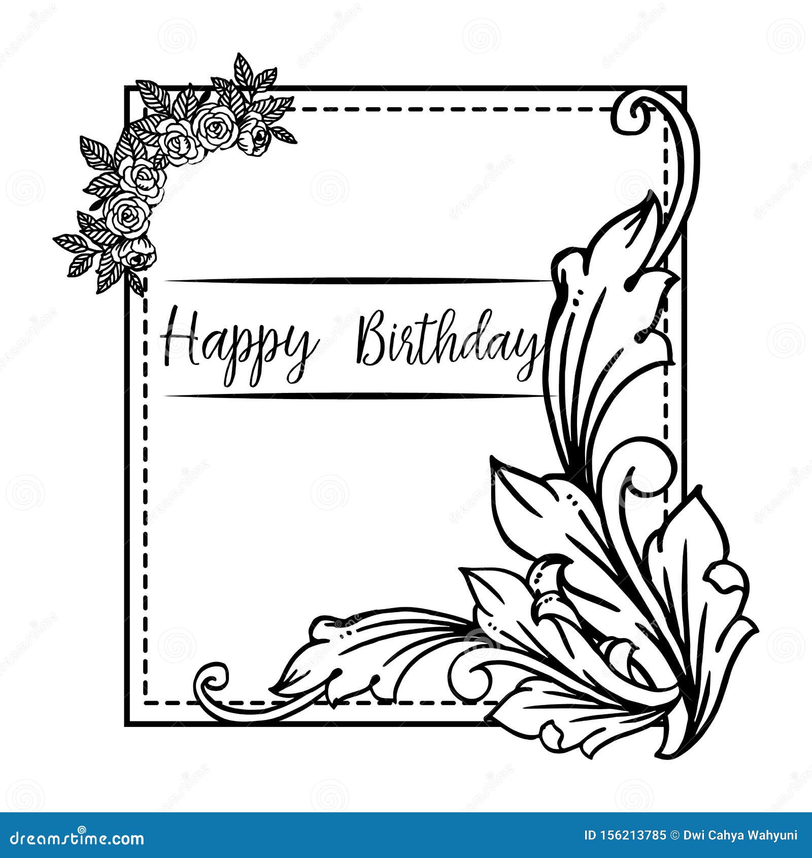 Vintage Happy Birthday Card, with Cute Wreath Frame, Isolated on a ...