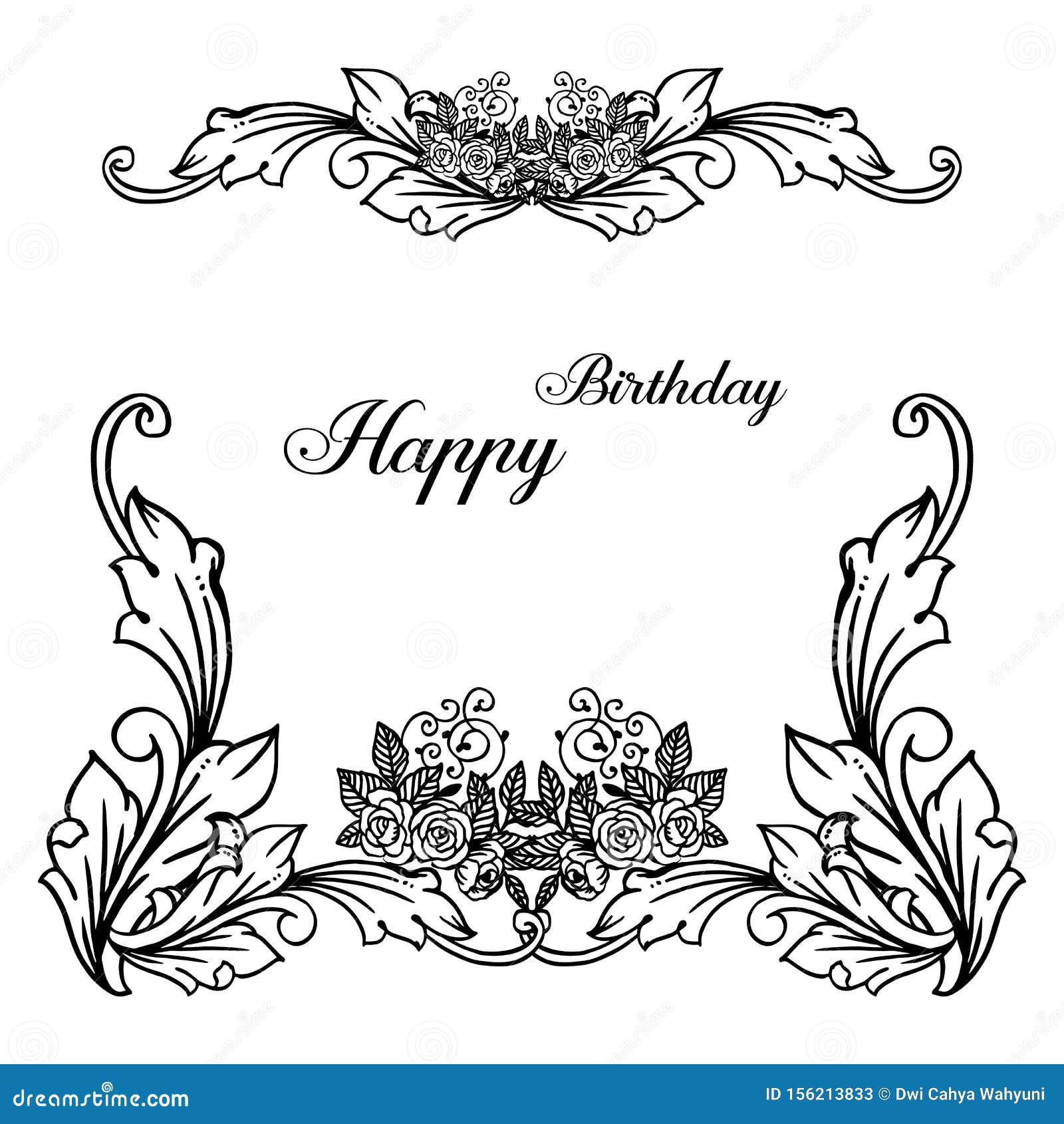 Vintage Happy Birthday Card, with Cute Wreath Frame, Isolated on a ...