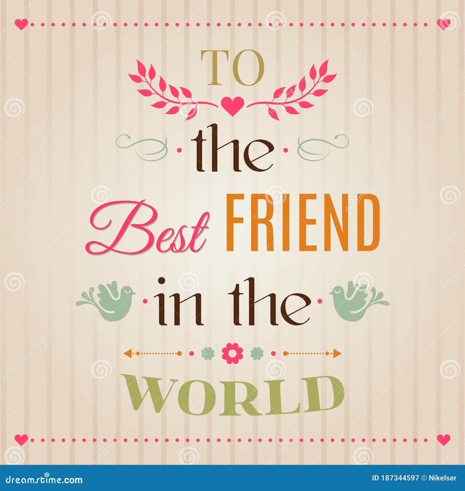 Vintage Happy Birthday Typographical Greeting Card, To the Best Friend