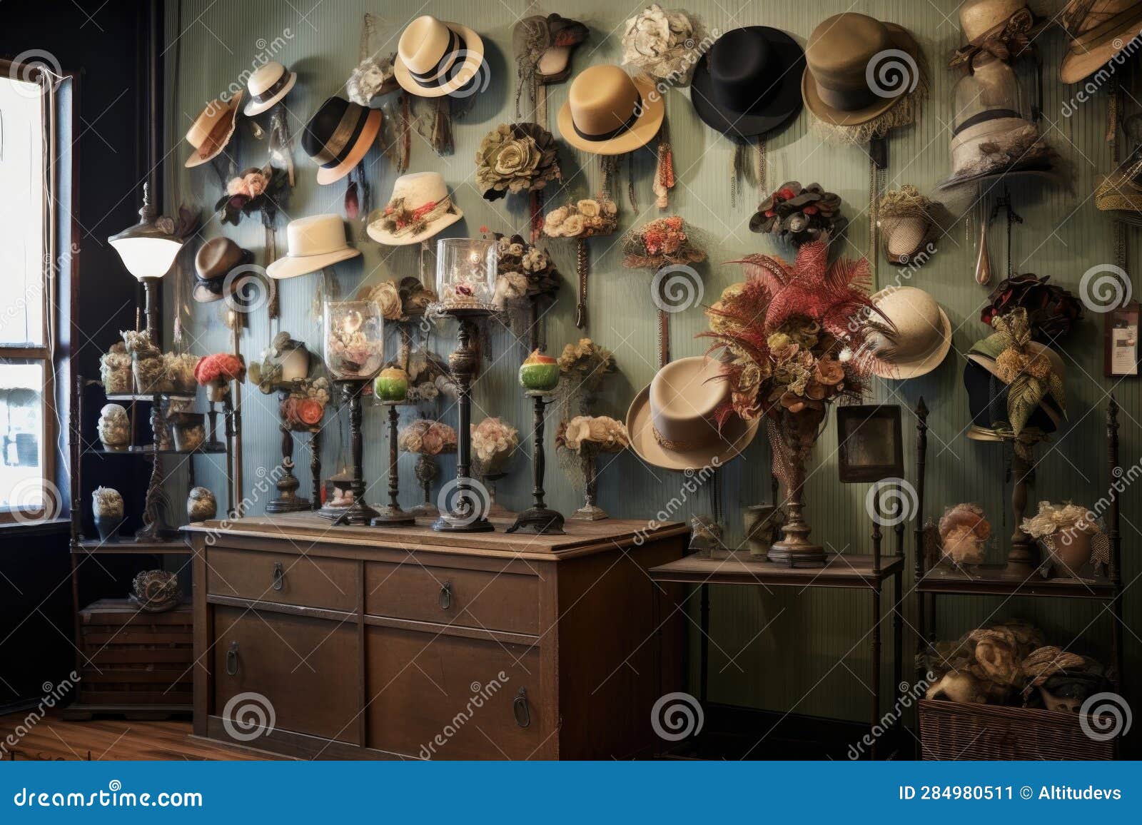 Vintage Hat Display Showcasing Various Styles and Eras Stock Image