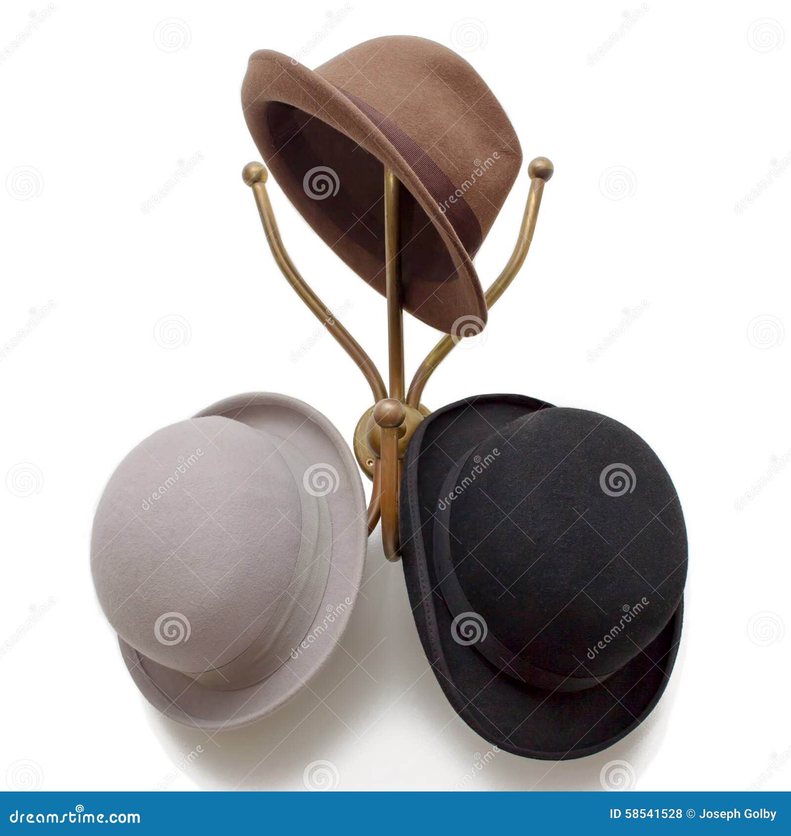 Vintage Hat Hook with Original Bowler Derby Fedora Hat Stock Photo