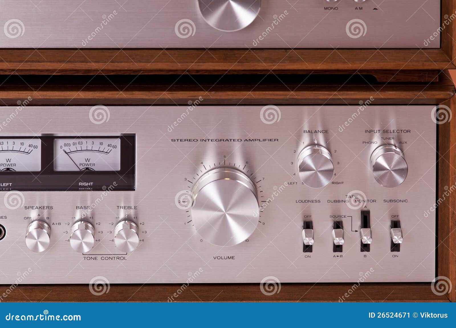 Vintage Hi Fi Stereo Amplifier In Wooden Cabinet Stock Image