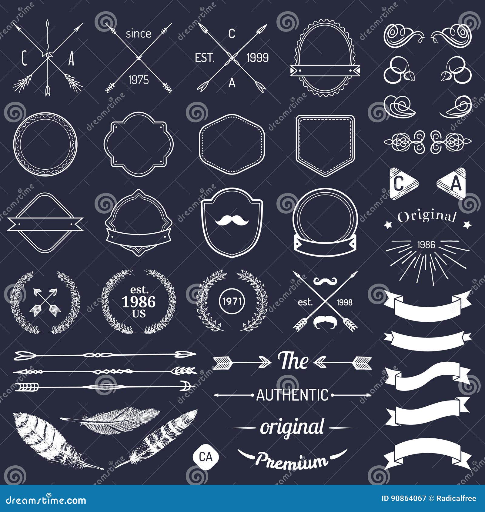 vintage hipster logo s with arrows,ribbons,feathers, laurels, badges. emblem template constructor. iicon creator.