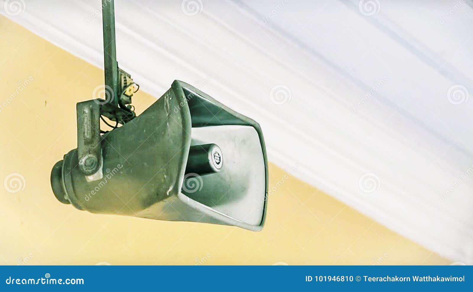 Vintage Horn Speakers on a Ceiling. Stock Photo Image of loudspeaker