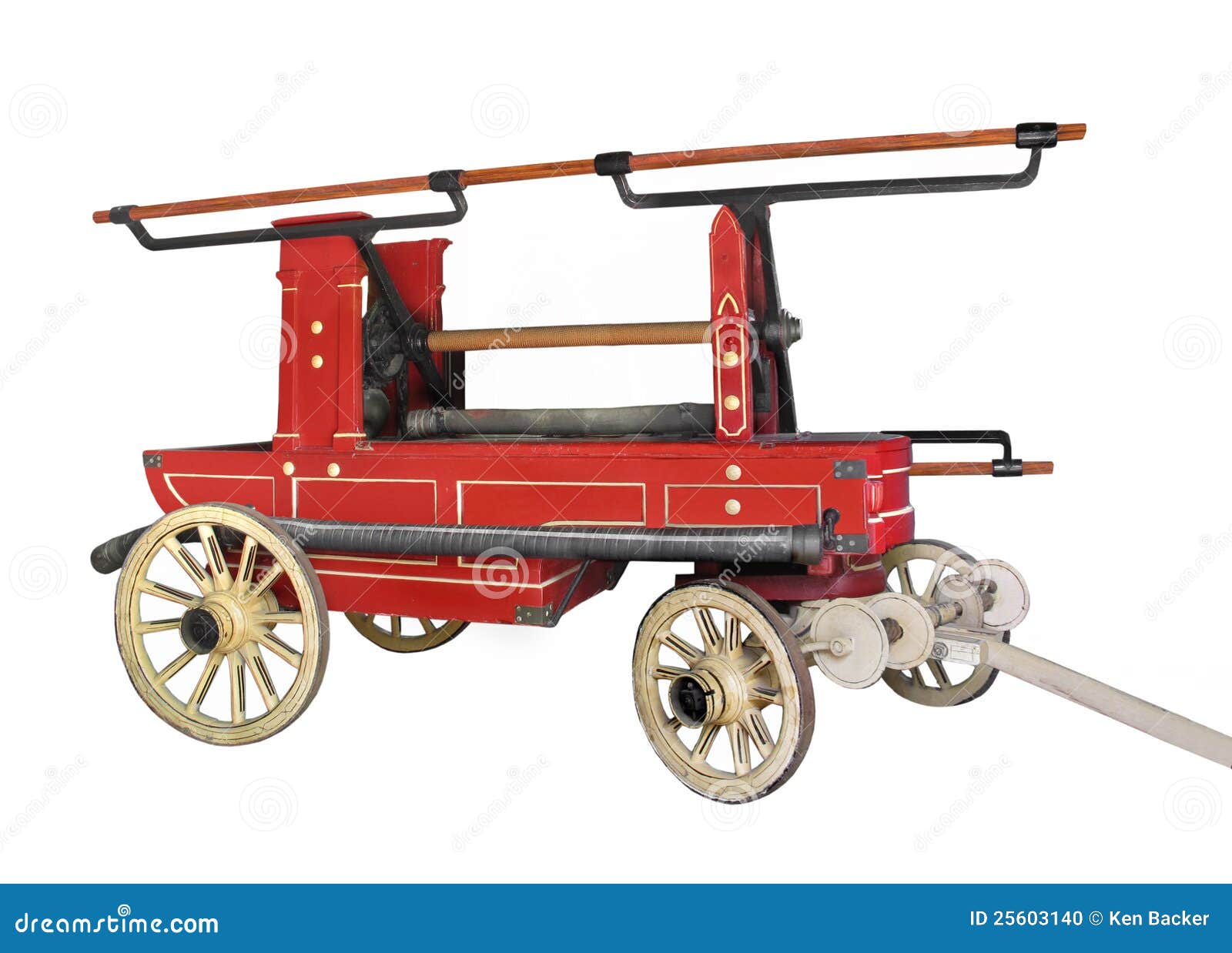 Orange Water Hose Rolled Up On A Portable Garden Hose Reel Wagon