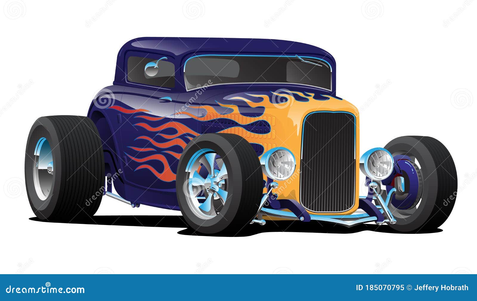 Download Vintage Hot Rod Car With Classic Flames Isolated Vector Illustration Stock Vector - Illustration ...