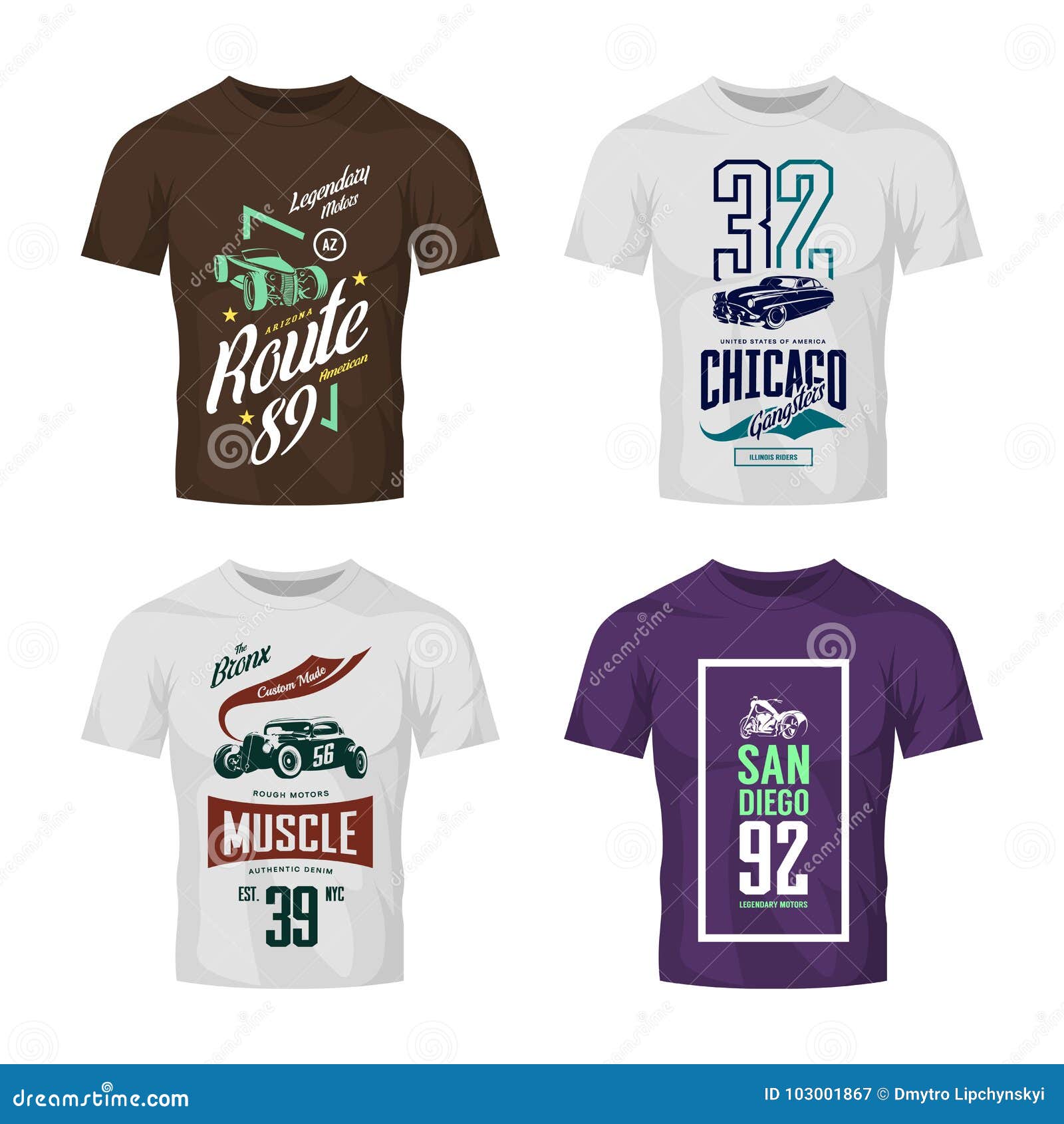 Download Vintage Hot Rod, Classic Car And Motorcycle Vector T-shirt Logo Mock Up Set. Stock Vector ...