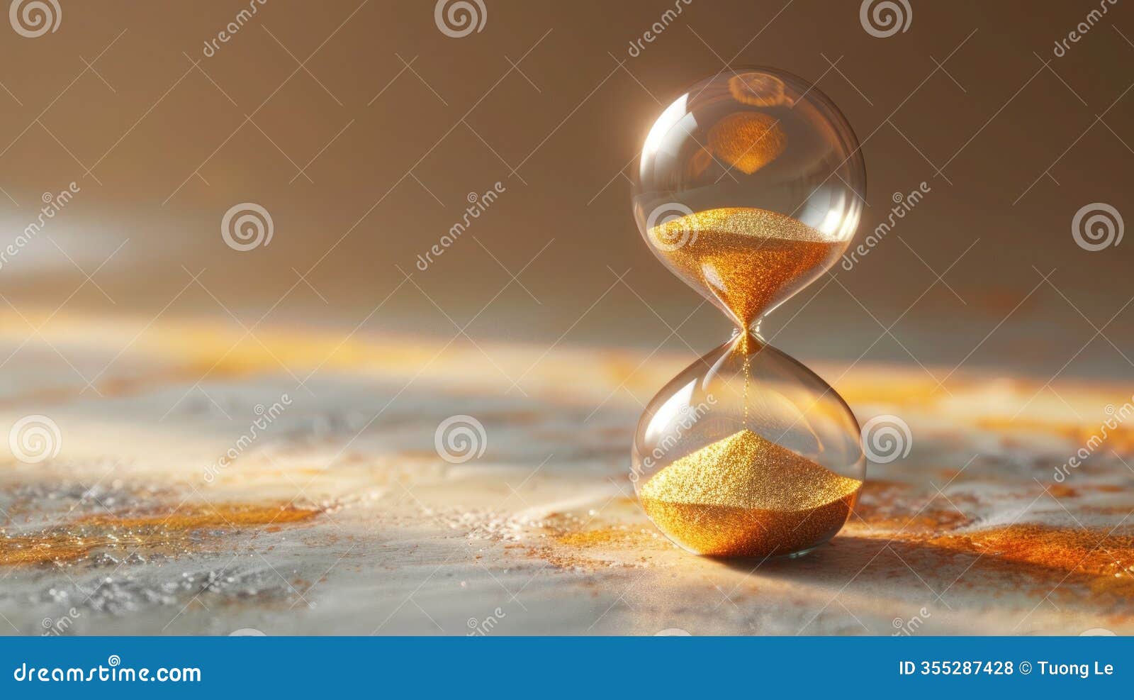 vintage hourglass sand clock with flask and reflections on white background - management concept