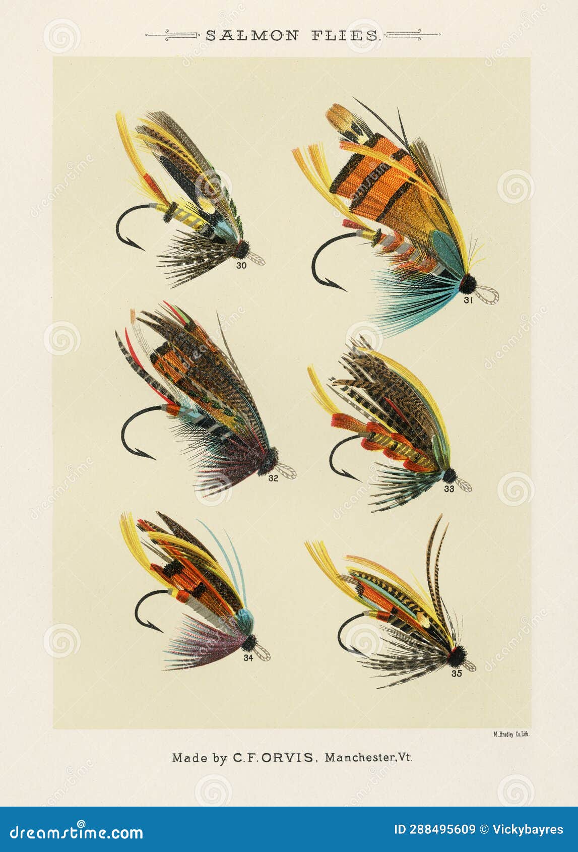Vintage Illustration of Fly Fishing Hooks. Fly Fishing. Ca. 1890 Stock  Image - Image of loop, gear: 288495609