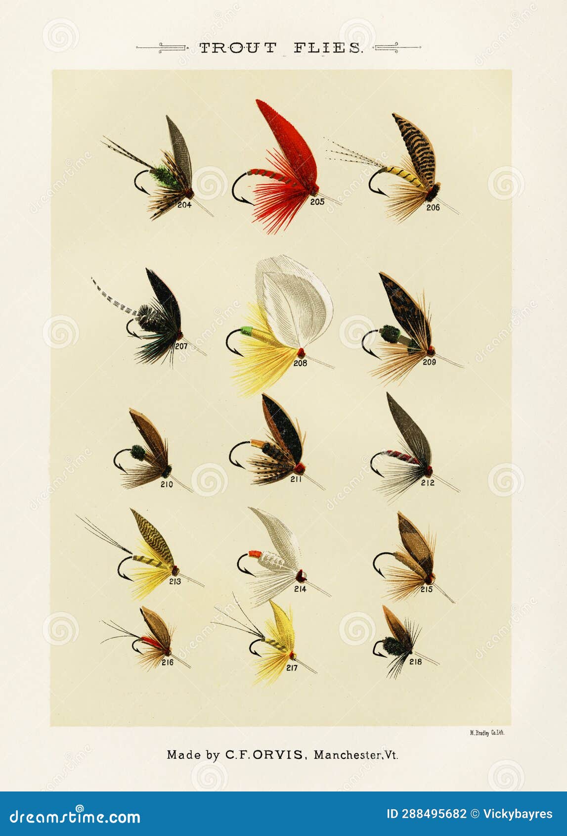 Vintage Illustration of Fly Fishing Hooks. Fly Fishing. Ca. 1890 Stock  Photo - Image of emergers, lures: 288495682