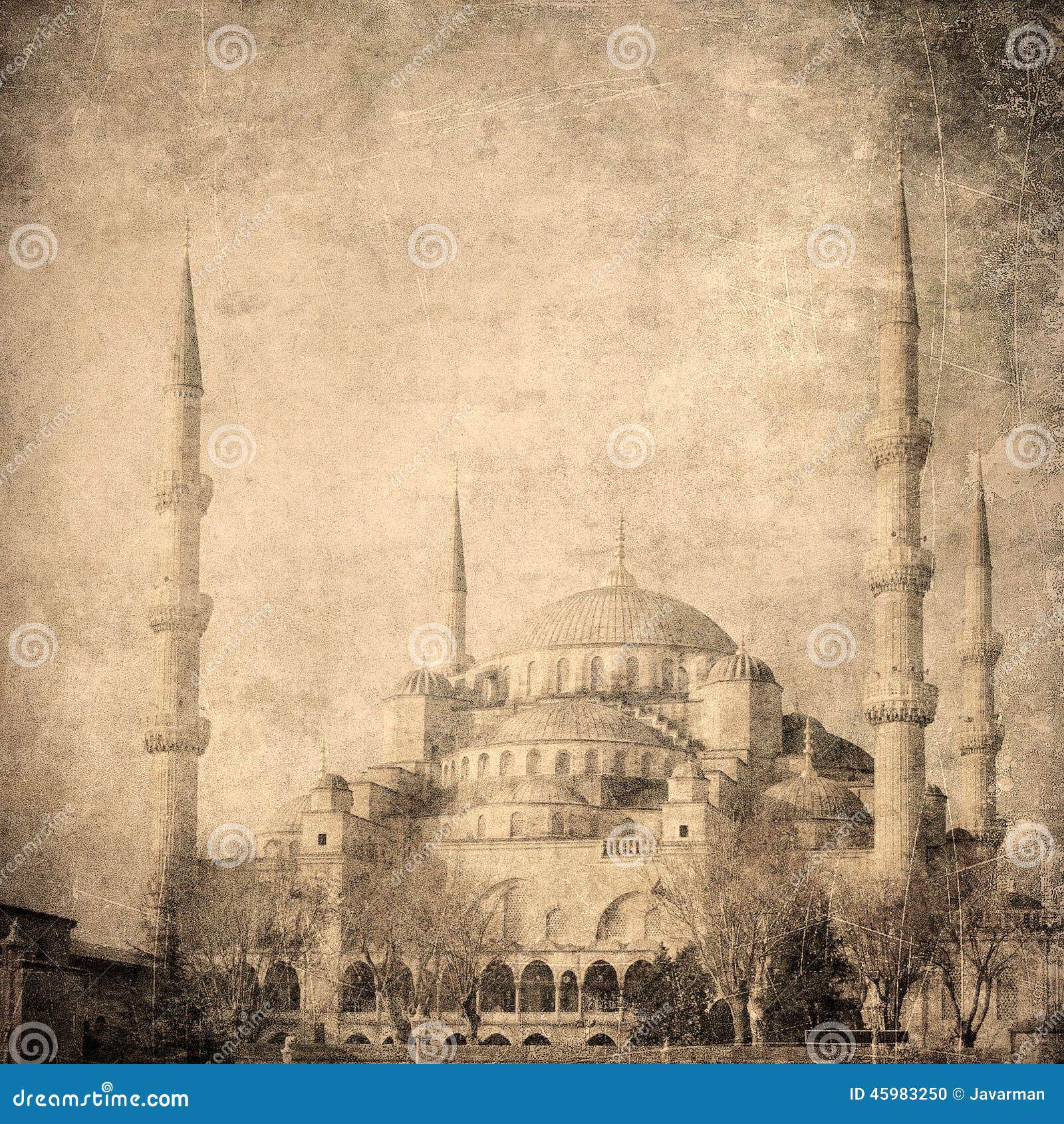 vintage image of blue mosque, istambul