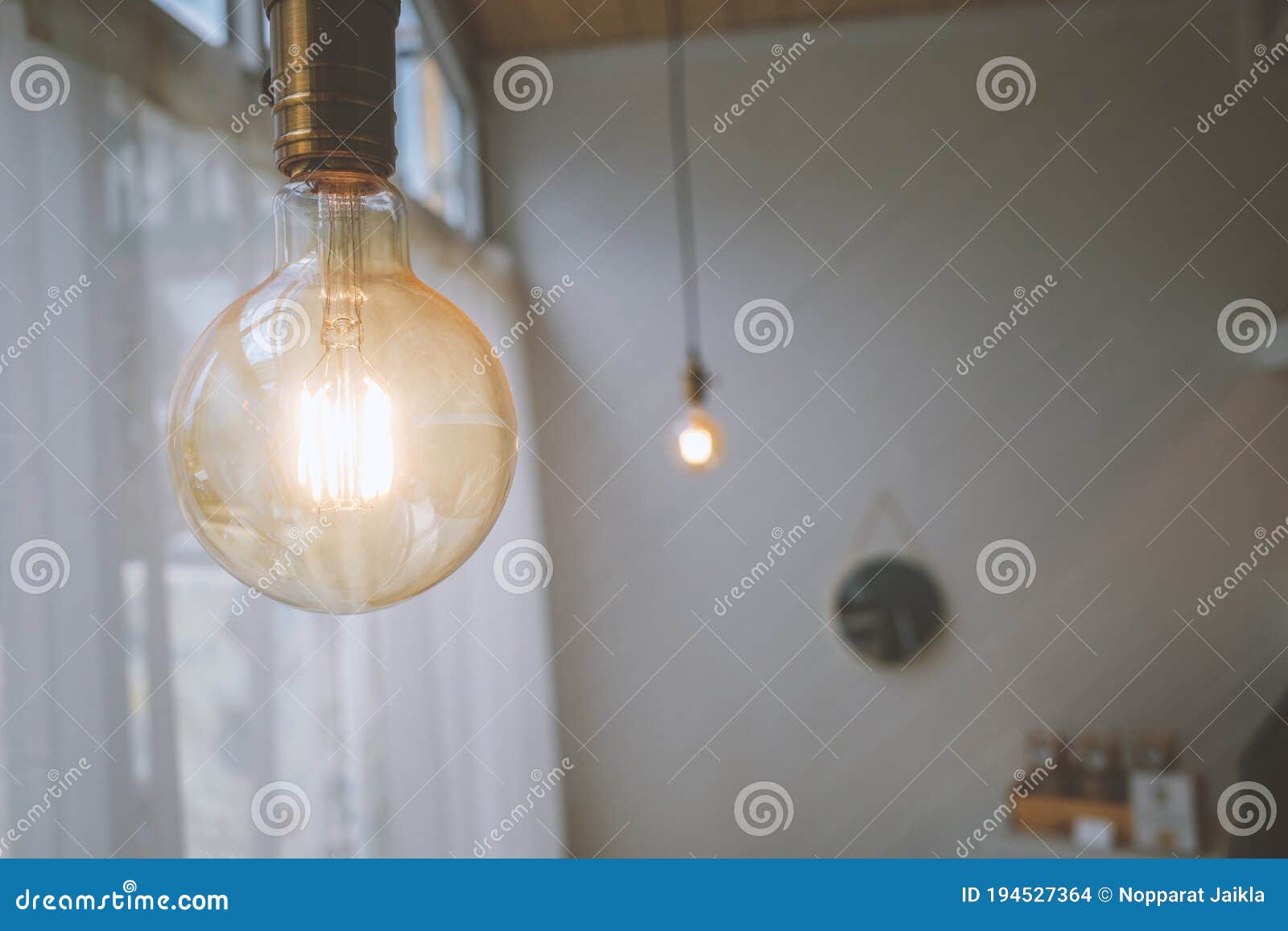 Vintage Incandescent Edison Type Bulb in Home Stock Photo Image of