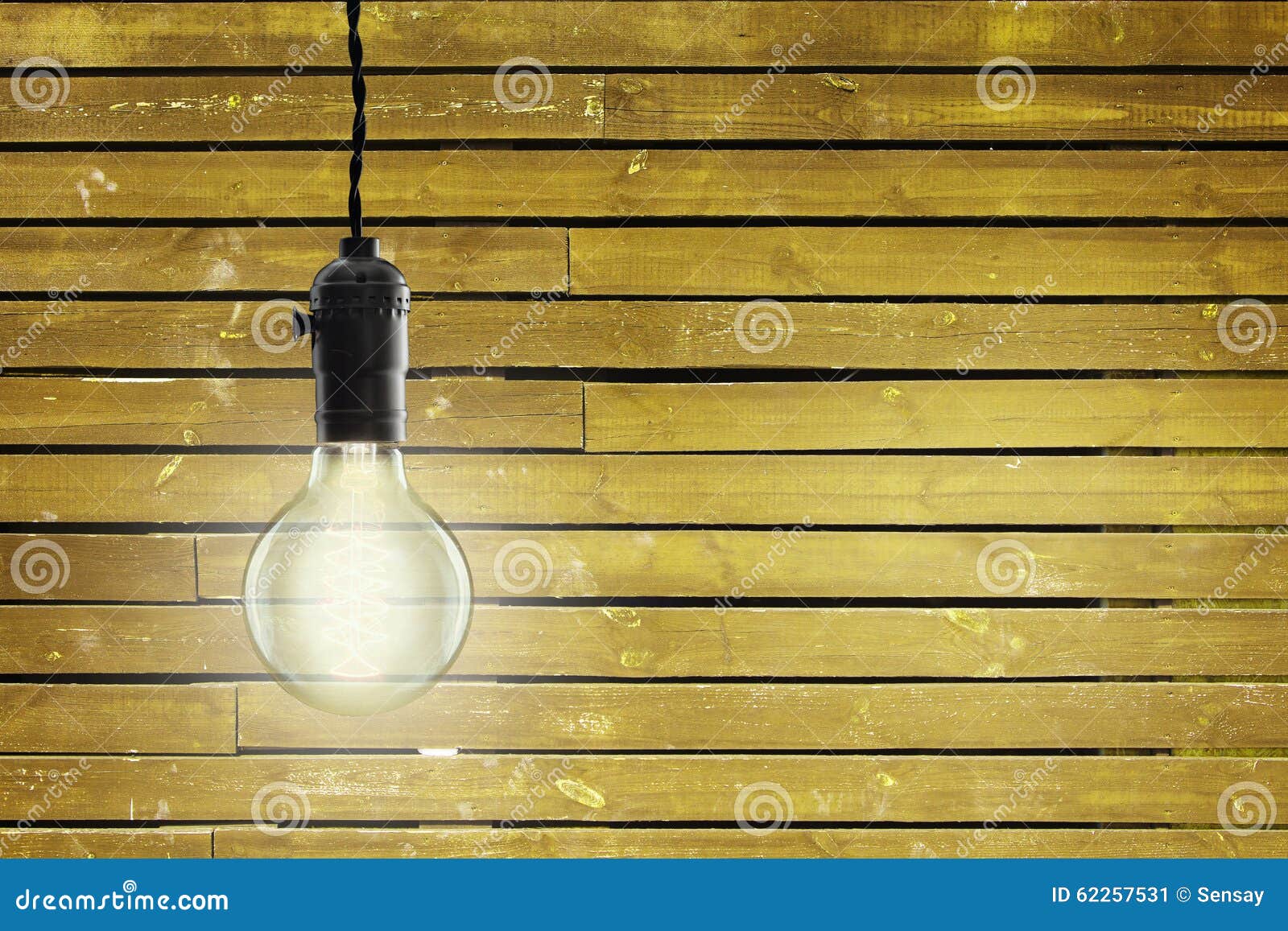 Vintage Incandescent Edison Type Bulb on Wooden Background Stock Image