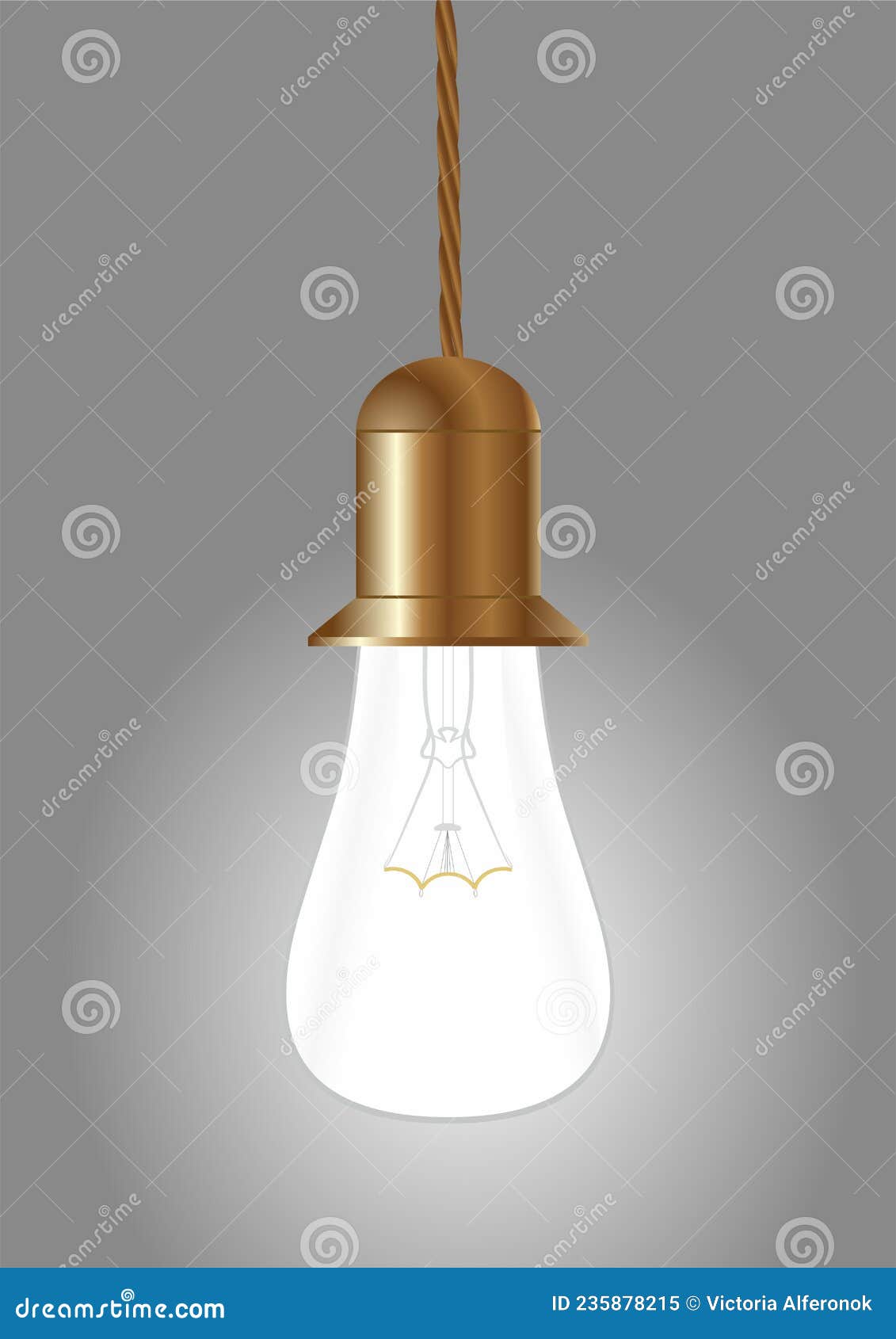 A Vintage Incandescent Light Bulb in a Brass Socket Stock Vector