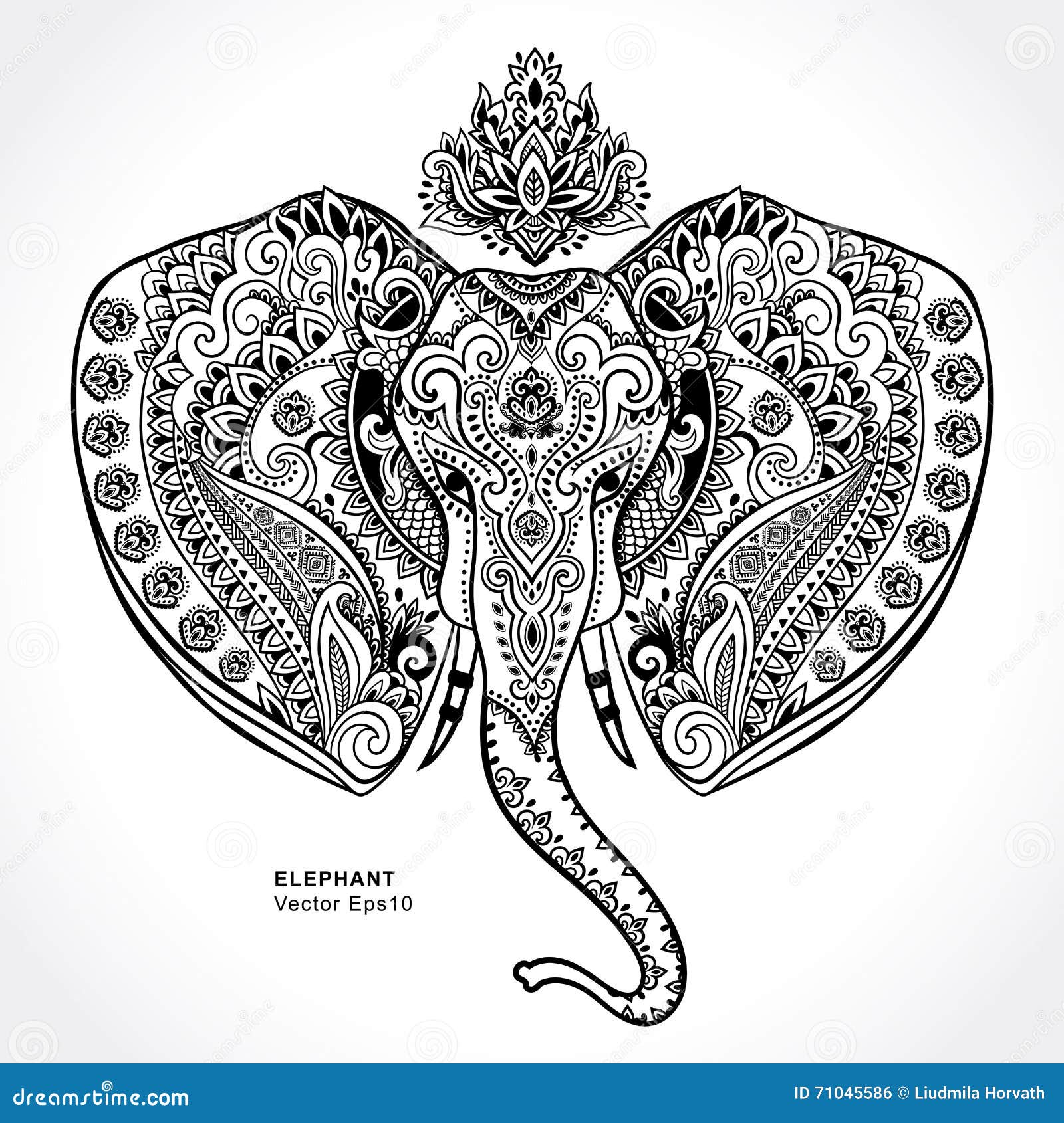 Vintage Indian Elephant with Tribal Ornaments. Mandala Greeting Stock ...