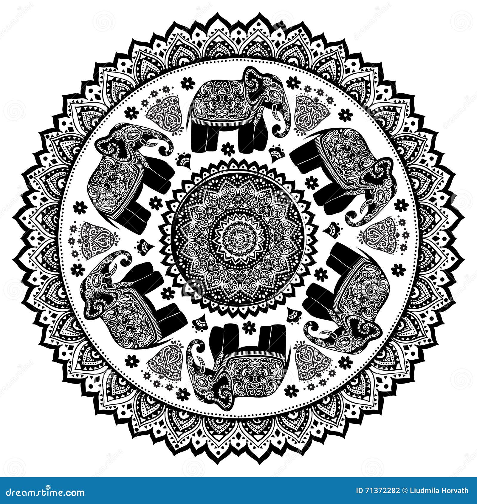 Vintage Indian Elephant with Tribal Ornaments. Mandala Greeting Stock ...