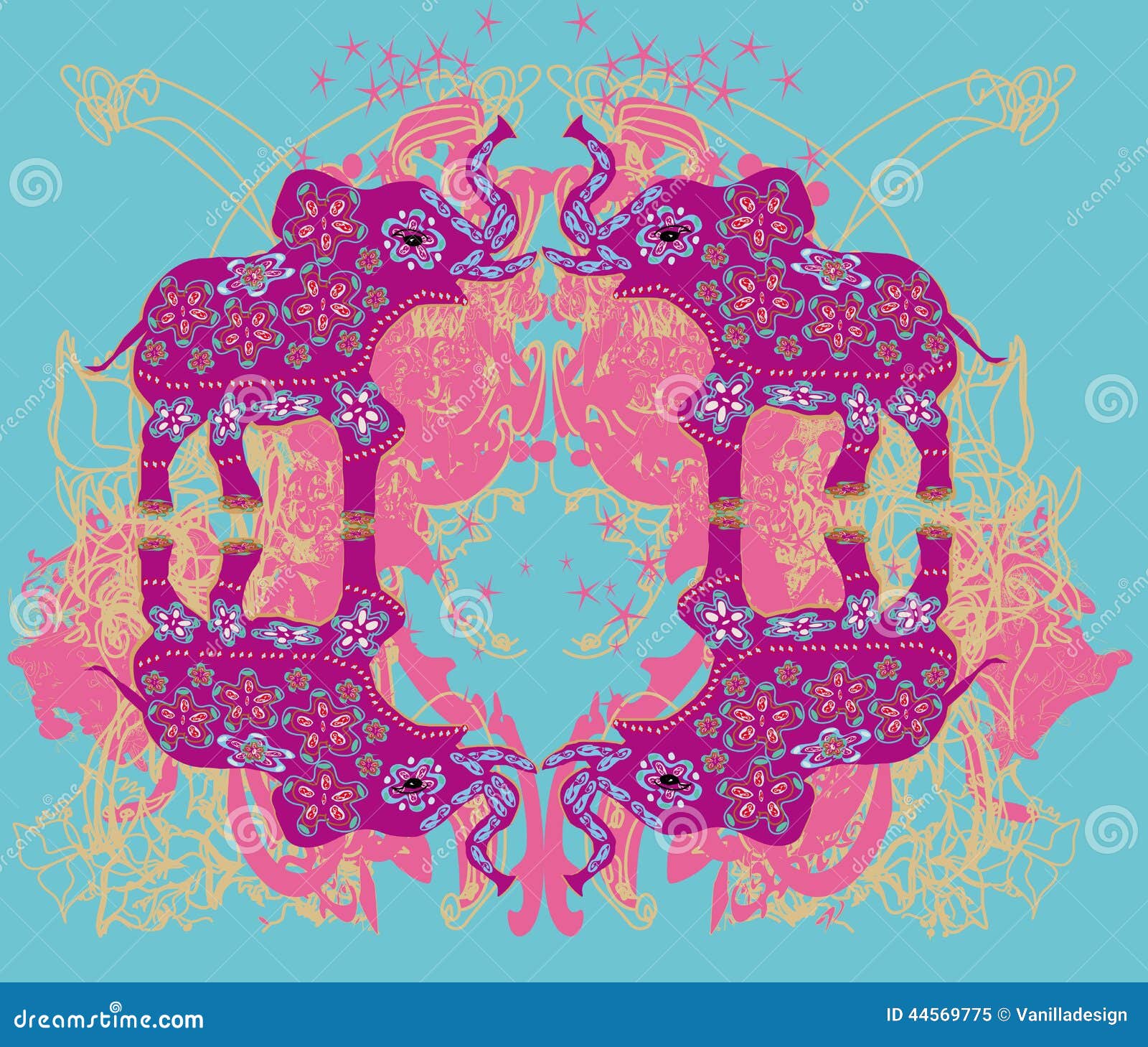 Vintage Indian Ornament with an Elephant Stock Vector - Illustration of ...